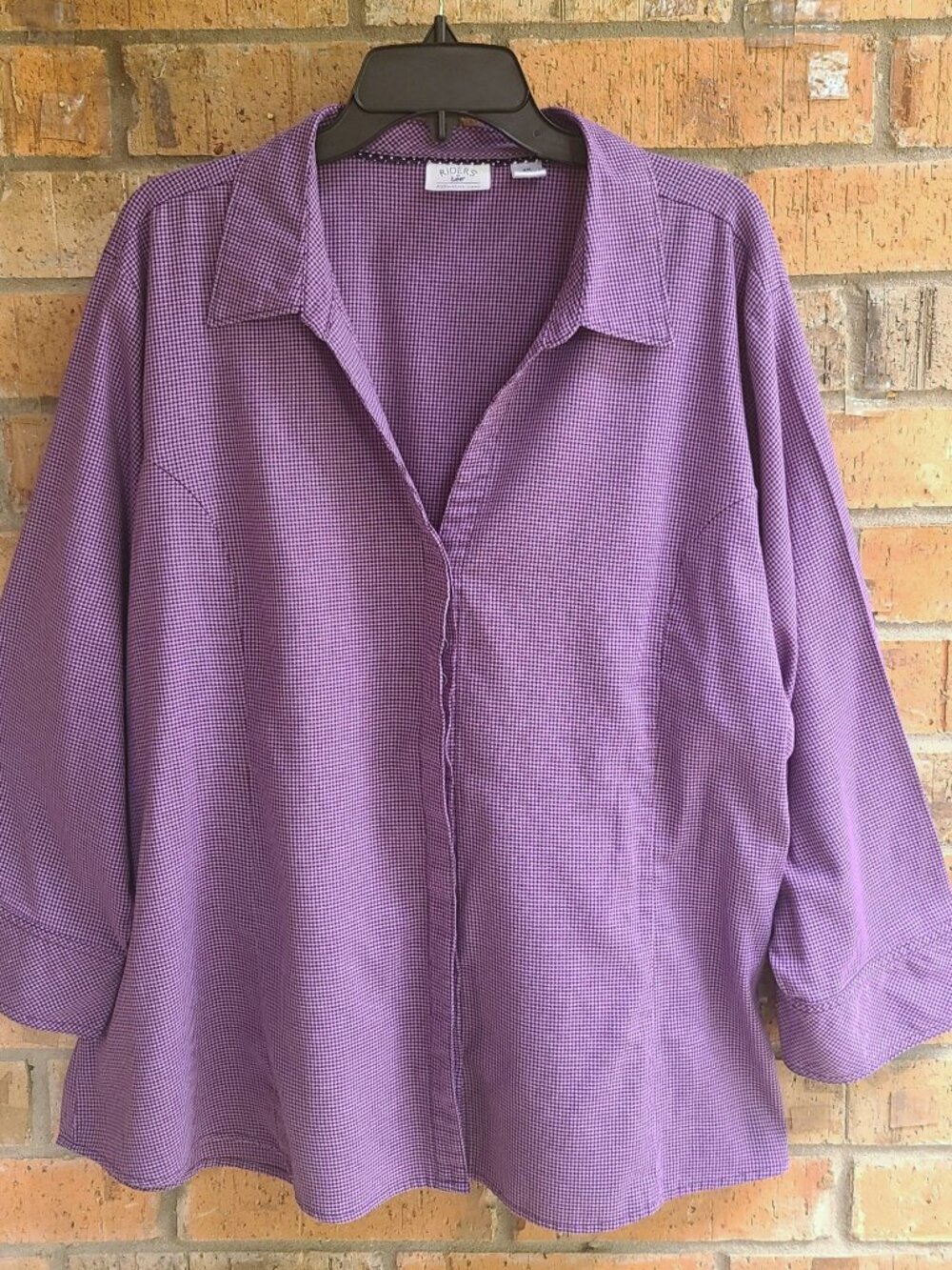 Riders By Lee Women's Top Blouse Button Front 3/4 Sleeves Purple Size 4X - Picture 6 of 6
